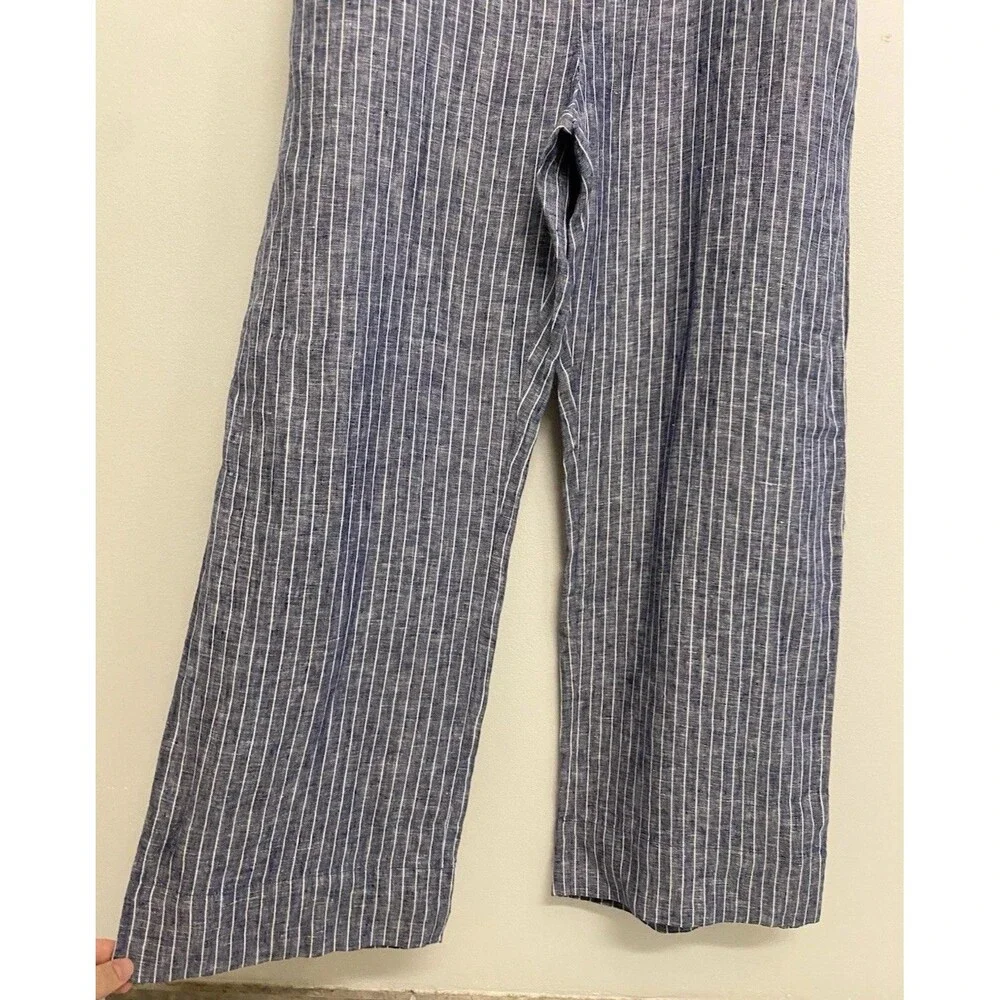 NWT Quince 100% European Linen Square Neck Jumpsuit Sz S Blue Chambray Stripe